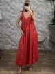 Boho Silk TiedStraps & Gold Print Maxi Dress-6262/Red
