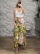 Satin Wrap Maxi Skirt/Yellow&Green