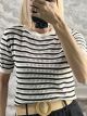 HorizontalStriped Knitted Top-10834/Black