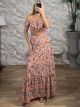 Floral Crop Top & Maxi Skirt Set-3161/Coral