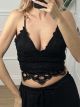 Cropped Lace Bow Top/Black