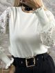 Lace Sleeves Knitted Top-9536/White
