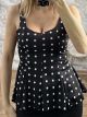 Polka Dot Crep Peplum Top/Black
