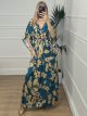 Satin Maxi Gold Floral Dress/Petrol