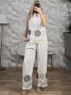 Sleeveless Viscose Embroidered Set-78179/White