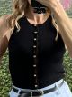Knitted Gold Pearl-Buttons Top/Black