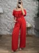 RuffledTop Belt Jumpsuit-3183/Red