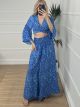 Μεταξωτό Σετ Παντελόνα-2020Floral/L.Blue