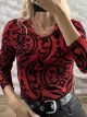 C-Through Velvet Prints Top-1024/Red