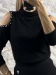 Knitted Top Pearls Shoulders/Black