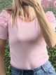 Ruched Elastic Ribbed Top/Pink