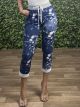 Cotton Floral Highwaist Sweatpants/Dark Blue