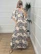 Pleated Maxi Print Dress/Black