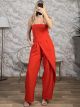 Crossed Button Jumpsuit/Red