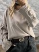 Oversized Buttons Sweatshirt-93135/Beige2