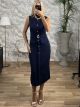 Golden Details Midi Dress/Dark Blue