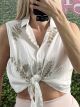 Sleeveless Golden Leaves Shirt/White