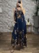 Satin Sleeveless Floral Maxi Dress-152662/Navy Blue