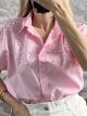 Pearled PuffedSleeves Cotton Shirt/Pink