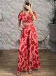 Satin Pants Set-5622/Pink&Red