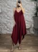 Sleeveless Asymmetrical Jumpsuit-82865/Burgundy