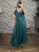 Boho Silk TiedStraps & Gold Print Maxi Dress-6262/Green