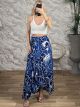 Satin Wrap Maxi Skirt/Navy Blue&Blue