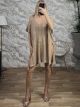ShortSleeves Ve Knitted Dress-31/Gold