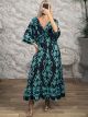 ShortSleeves Silk Maxi Dress-2632/Black&Veraman