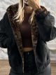Double Leopard Fur Jacket-9418-1/Black