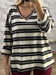 Striped Ve Cotton Top-25422/Black&Beige