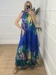 Pleated Maxi Satin Dress/Royal Blue
