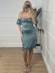 Satin Frill Dress/Petrol