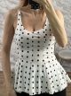 Polka Dot Crep Peplum Top/White