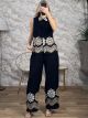 Sleeveless Viscose Embroidered Set-78179/Black