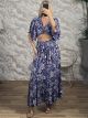 Silk Polymorphic Top&Skirt Set-555/Blue