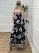 Viscose Maxi Leaves Dress/Black