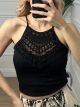 Ribbed Lace Halter Top/Black