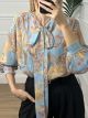 Floral Lurex Shirt/Light Blue
