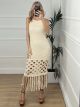 T-Knitted Fringe Dress/Beige