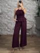 Peplum HalterNeck Top & Pants Set-11868/Burgundy