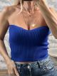 Knitted Strapless Top/Blue Royal