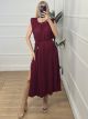 Pleated Pads Dress/Burgundy