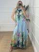 Pleated Maxi Satin Dress/Light Blue
