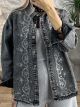 Denim Embroidered Sequins Jacket/Dark Grey