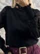 Lace Sleeves Knitted Top-9536/Black