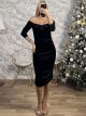 Velvet Midi OpenShoulders Dress/Black