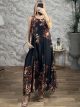 Satin Sleeveless Floral Maxi Dress-152662/Black