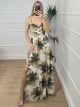 Backless Bow Dress-Floral/Khaki
