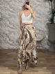 Satin Wrap Maxi Skirt/Beige&Chocolat